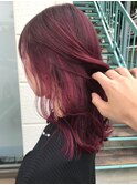 ピンクレッドハイライトカラーデザインカラー派手可愛スタイル