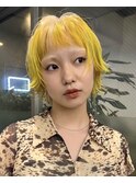 レモンイエローシャギーボブショートカラー