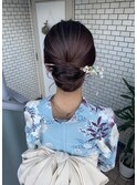 浴衣ヘアセット　浴衣ヘアアレンジ　シニヨン　キレイめヘア