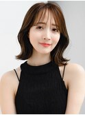 ◯波ウェーブパーマこなれミディアムパーマ薄めバング長めバング