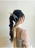【韓国ヘア】お呼ばれヘア　編み下ろし　リボン