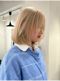 デジタルパーマチェリーブラウンミディアムヘア前髪