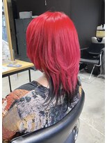 派手髪ブリーチダブルカラー赤インナーカラー黒【下赤塚】