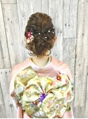 お祝い事でのかわいいヘアーセットと、ステキな帯結びの着付け