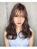 セミロングデジタルパーマ小顔カット大人可愛い韓国ヘア透明感