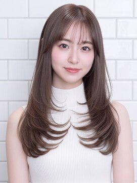 オンフ(ONFFO) シースルーバング 髪質改善 ロングレイヤー ブラウンカラー 20代
