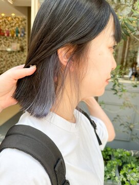 ネオリーブアイム 横浜西口店(Neolive aim) グレーブルー 切りっぱなしボブ インナーカラー【横浜】k