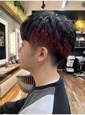 韓国マッシュ/ツーブロック/メンズインナーカラー/レッド