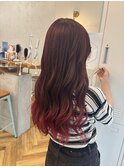 グラデーションブリーチカラーチェリーレッドピンクレイヤー