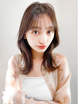 レア 表参道(L'ea) くびれヘアアプリコットオレンジ夏ヘアハイライトカラー韓国ヘア