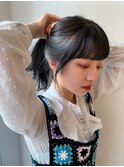 Say.ミディアムボブブルーカラーお団子ヘアデジタルパーマ韓国