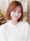 艶髪ピンクミルクティーベージュブリーチなし前下がりボブ20代a