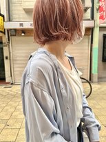 エフ ヘアーアンドリラクゼーション(F. hair & relaxation) 20代30代梅田ケアブリーチピンクオレンジ切りっぱなしボブ