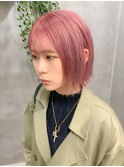 外はねボブ、ペールピンク、ピンクベージュ、ブリーチ2回