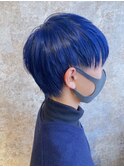 すっきりマニッシュショート×寒色系カラー韓国風ブルー×ツヤ髪