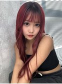 イメチェン/レッドブラウン/フルバング/似合わせカット/渋谷駅