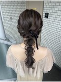 編みおろし 金箔ヘア 参列ヘア ベロアリボン イベントヘア