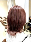 ミディアムレイヤー　ピンクブラウン　ハイライトカラー