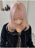 ミルクティーピンク/レイヤーカット/ブリーチ/ダブルカラー/梅田