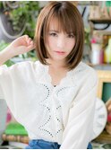 透明感斜めバング切りっぱなし艶感ストレートh4大宮20代30代40代