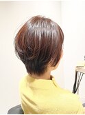 大人ショートボブ/丸みショートボブ/オレンジカラー