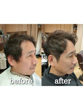 カズ 中津店(KAZU) 茨木市 メンズ 大人男性 アップバングショート ケアパーマ 軟毛