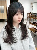 韓国前髪顔周り×ハッシュレイヤー　カラー/酸性ストレート丸型