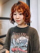 ヴヴ(Bub) ブリーチ オレンジブラウン ボブパーマ 前髪パーマ 暖色カラー