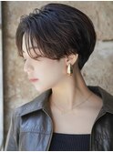 大人可愛い20代30代40代黒髪前下がりひし形小顔ボブ丸みショート