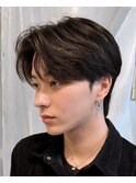 センターパートメンズカット韓国ヘアダウンパーマ曲がる縮毛矯正