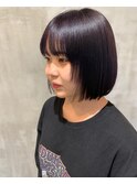 小顔カラー　パープル　ボブ