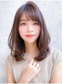 ★小顔ワンカールレイヤーカットくびれヘアアプリコットオレンジ