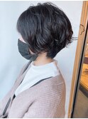 【morio原宿】黒髪ゆるふわショートボブ　黒髪パーマボブ