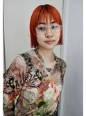 ネオンオレンジハイトーンケアブリーチボブミニボブ