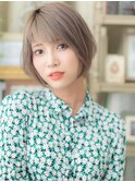 外国人風シルキーベージュ前下がりミニボブc6戸頭20代30代40代