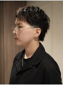短髪マレットヘアテーパーフェード
