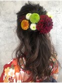 ハーフアップ　くるりんぱ　編み込み　ヘアアレンジ