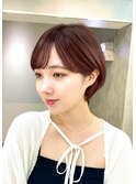 大人ガーリー ピンクブラウン 小顔ショートボブ