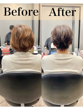 ハルキ ミナト ジャパン オオサカ(HARUKI MINATO japan OSAKA) 40代50代小顔似合わせカットくびレイヤーエモージュ大人可愛い