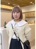 グレージュ切りっぱなしボブ前髪ありミニボブミルクティベージュ