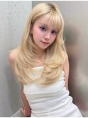 イメチェン前髪あり/ワンホンレイヤー/ミルクティーブロンドy335