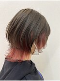ピンクインナーカラー×ウルフカット