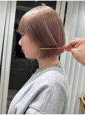 ピンクベージュアンブレラカラーイメチェンブリーチ外ハネボブ春