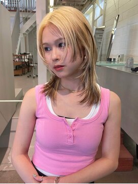 カシェ ホリエ(CACHE HORIE) 抜きっぱなしブリーチ / ミディアムレイヤー / 姫カット / 牧野