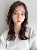 ☆薄めバングくびれヘアセミディうる艶髪アプリコットオレンジ