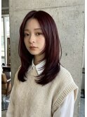 ワインレッド×レイヤーカット
