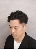 センターパートツーブロック波巻きマッシュパーマ【新大阪】