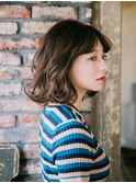 美髪逆三角切りっぱなしボブエアリーロングピンクブラウン
