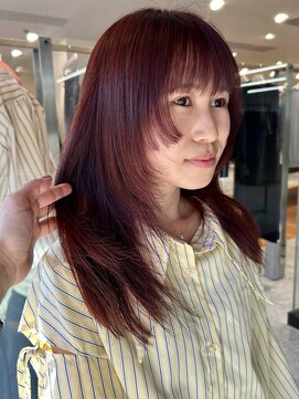 ノラ ヘアーサロン(NORA HAIR SALON) 【大久保】ブリーチなしレッドカラー×顔まわりデザインカット
