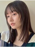 顔まわりレイヤー/くびれヘア/アプリコットオレンジ夏/20代/30代